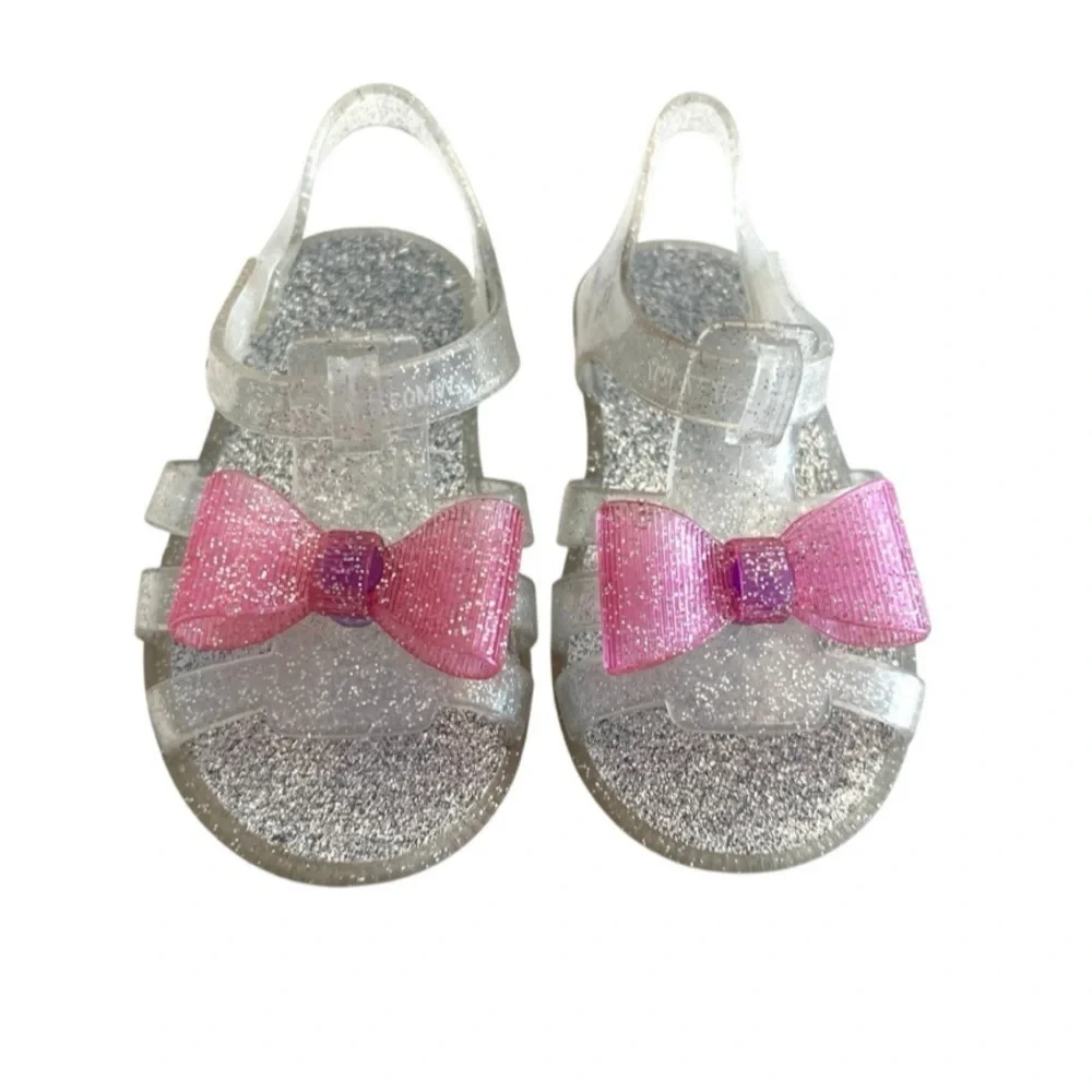 ⚡️4/$20⚡️Garanimals Silver Glitter JELLY Sandals with Pink Bow KIDS Girls Size 5